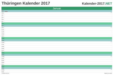 Vorschau Monatskalender 2017 für EXCEL Thüringen